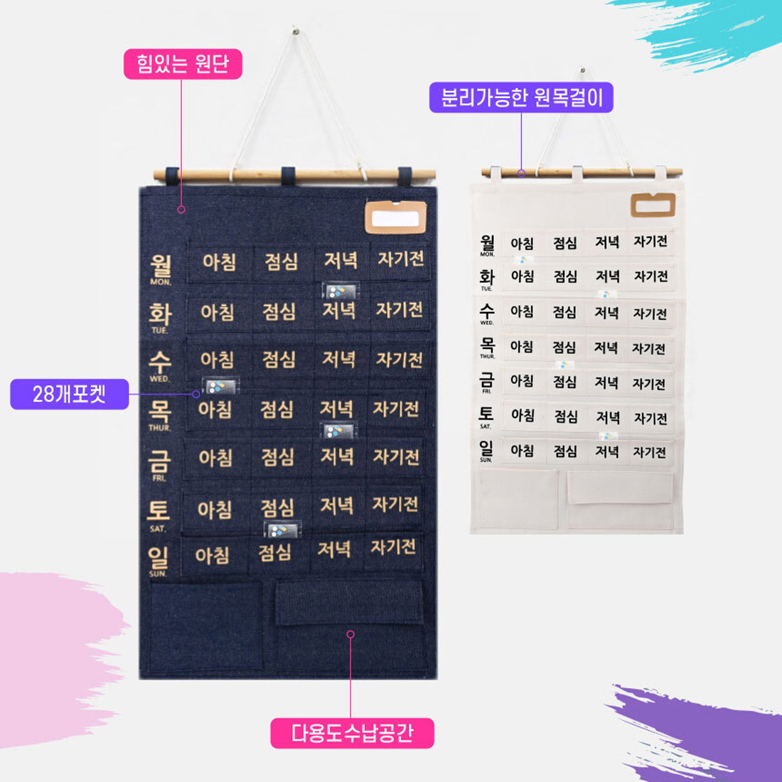 약달력 주간 알약 비타민 영양제 포켓 주머니 패브릭 벽걸이 약 달력 2024 부모님선물 - 상세 이미지 3