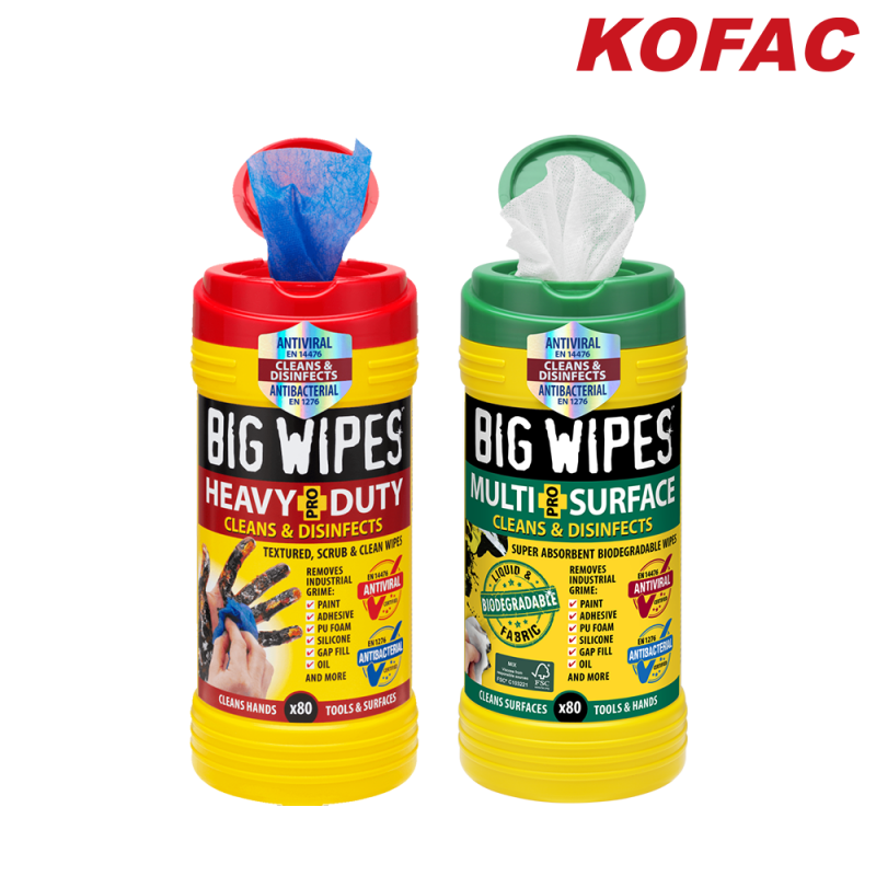 [KOFAC] BIG WIPES 빅와이프스 Heavy Duty 헤비듀티 Multi surface 멀티서피스 만능티슈 기름제거 오염물제거 산업용티슈 - 상품 이미지