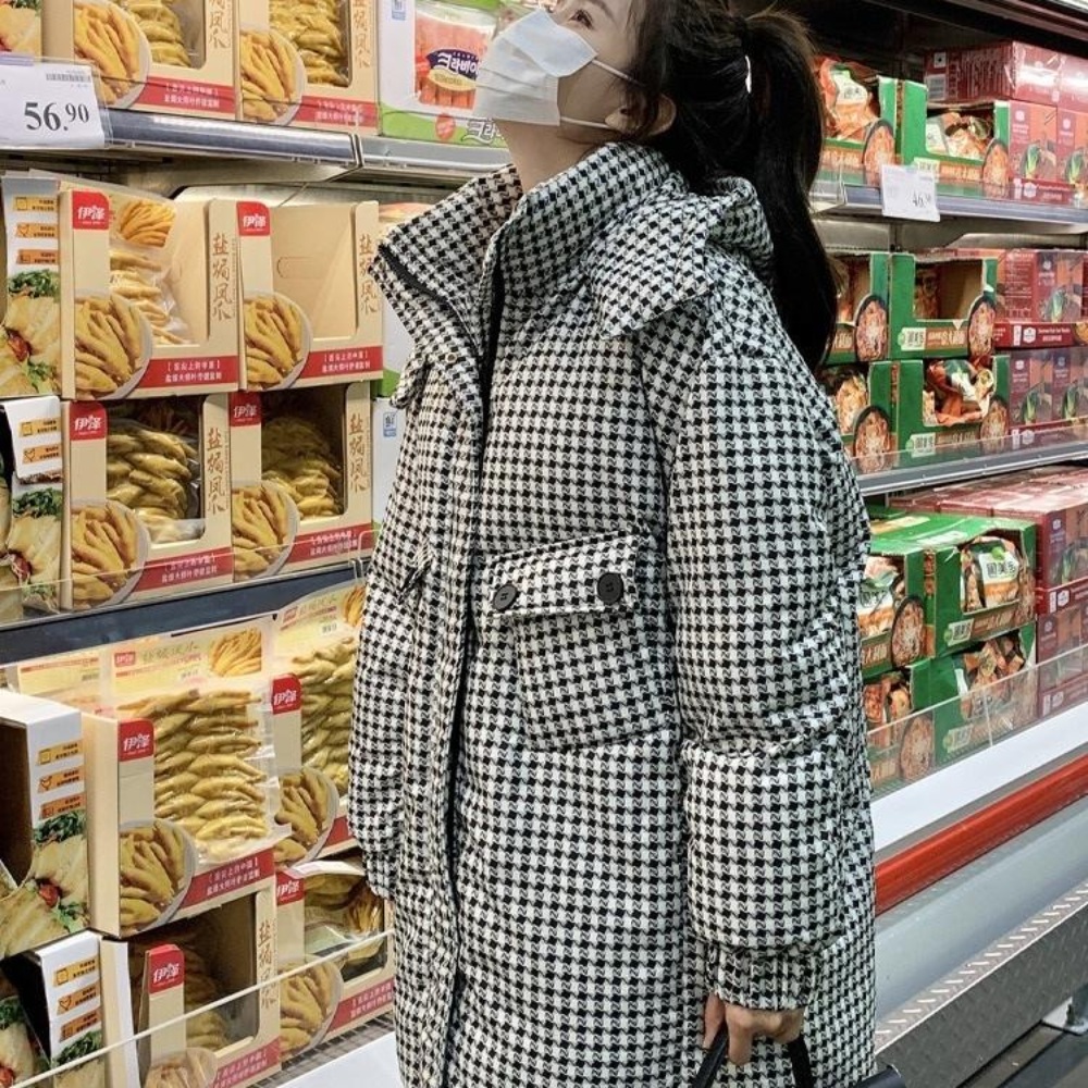 여성 하운드투스 후드 다운 재킷 점퍼 오리털 아우터 고급 명품느낌 연예인 패션 코디 따뜻 - 상품 이미지
