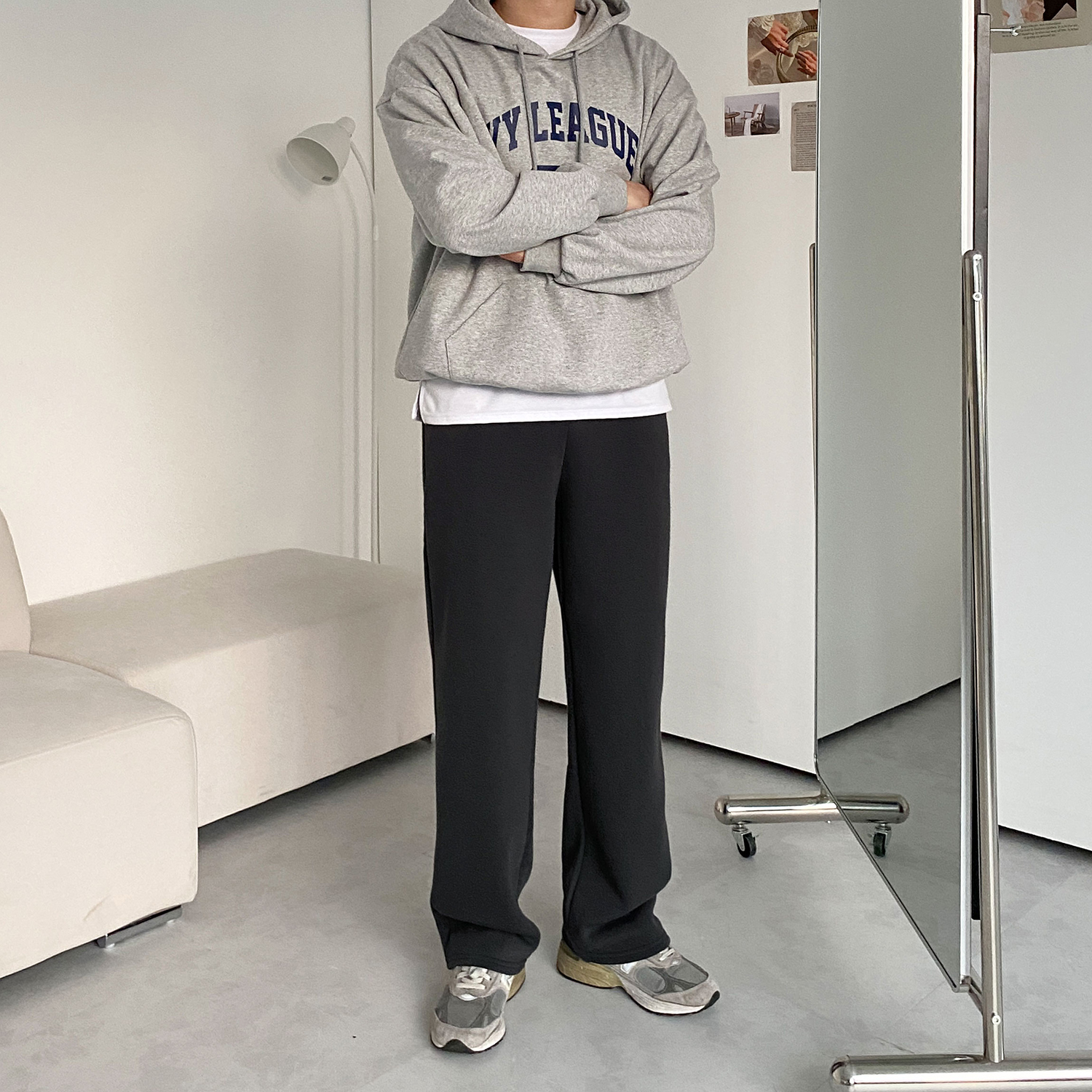 1+1 남성기모바지 남자와이드팬츠 남자통바지 이미지 3