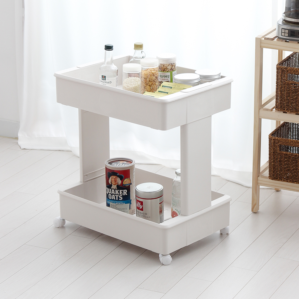 올리빙 이동식 트롤리 수납 주방 식당 카트 왜건 웨건 2단