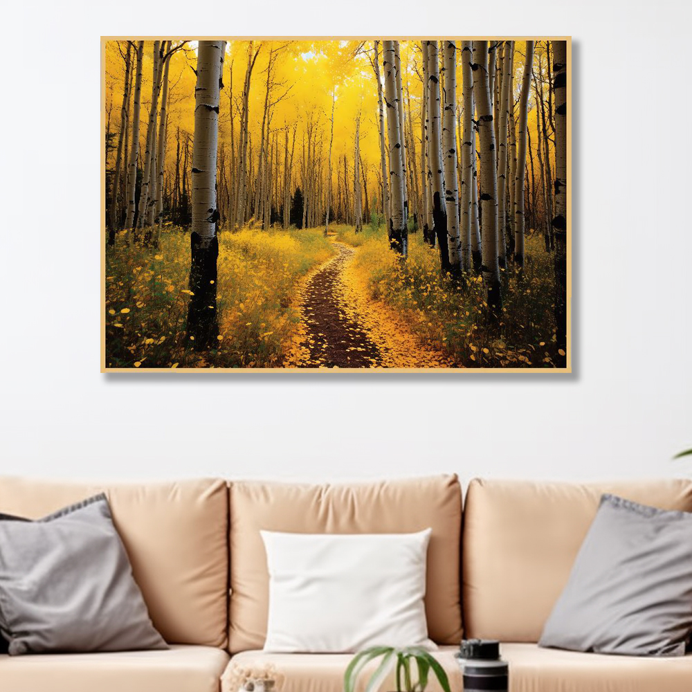 푸른자작길 A3 42X29.7cm 무광골드 알루미늄액자 자작나무 그림 - 상세 이미지 2