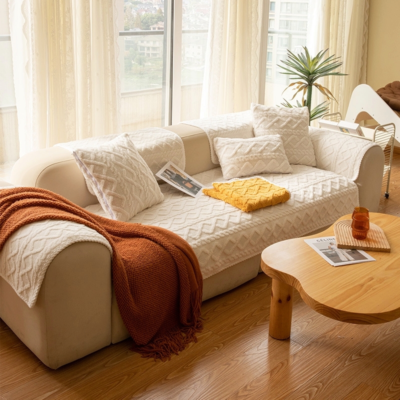 꽈배기 쇼파패드 쇼파커버 70x180 소파 덮개 극세사 겨울 논슬립 미끄럼방지 아이보리 3인용