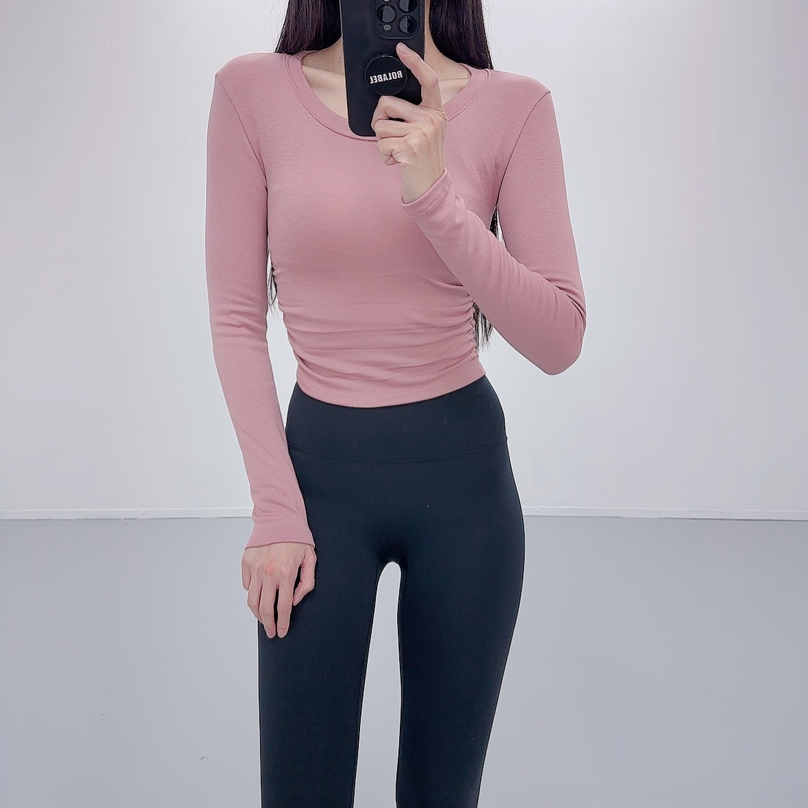 로라벨 키치 필라테스복 여성 요가복 필라테스 요가 상의 옷 커버업 운동복 탑 긴팔 크롭 - 상세 이미지 5