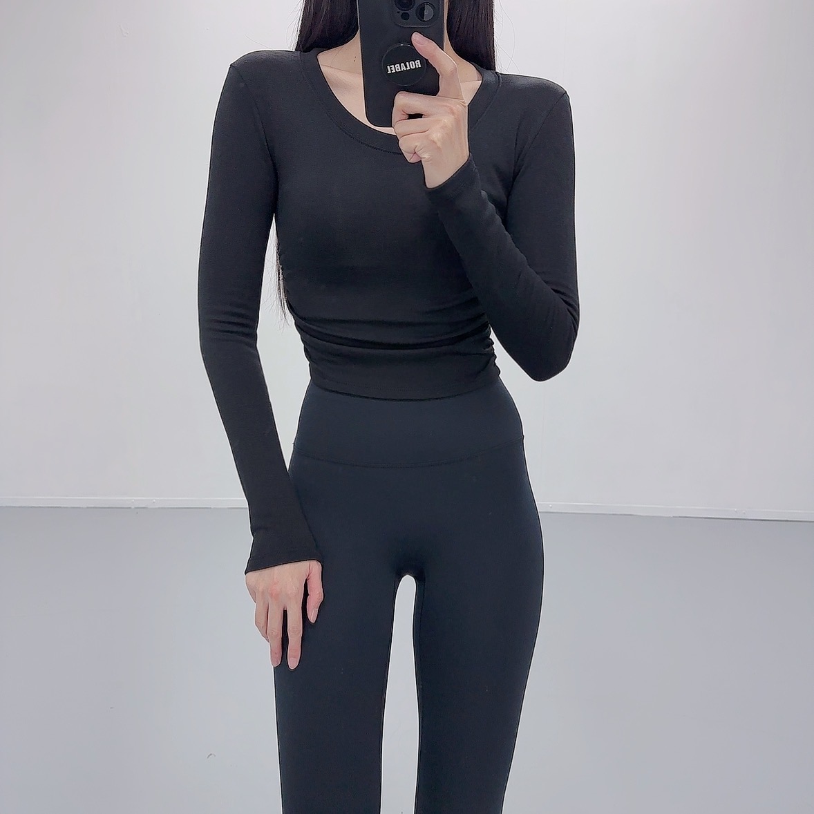 로라벨 키치 필라테스복 여성 요가복 필라테스 요가 상의 옷 커버업 운동복 탑 긴팔 크롭 - 상세 이미지 4