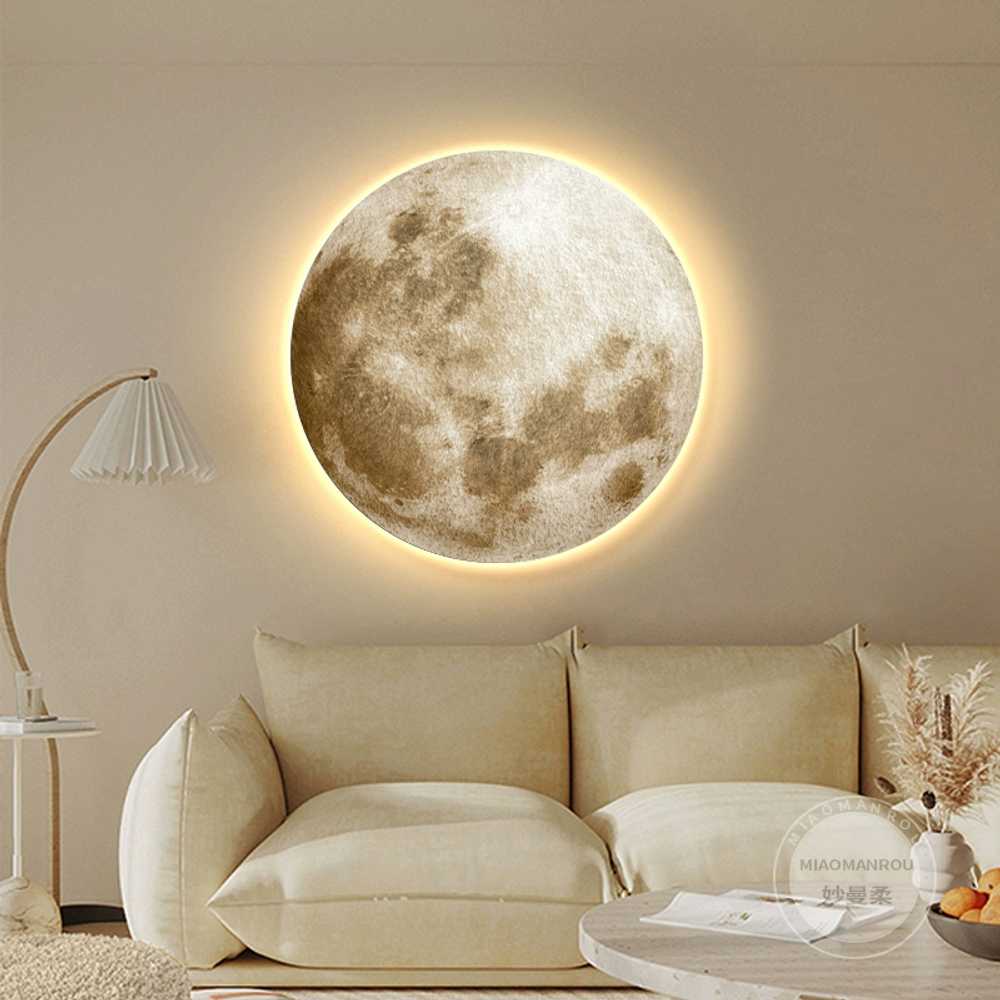 LED 달 액자 조명 장식 거실 카페 침실 보름달 무드등 50cm - 플러그인 + 리모컨 스위치 : 샛별배송대행