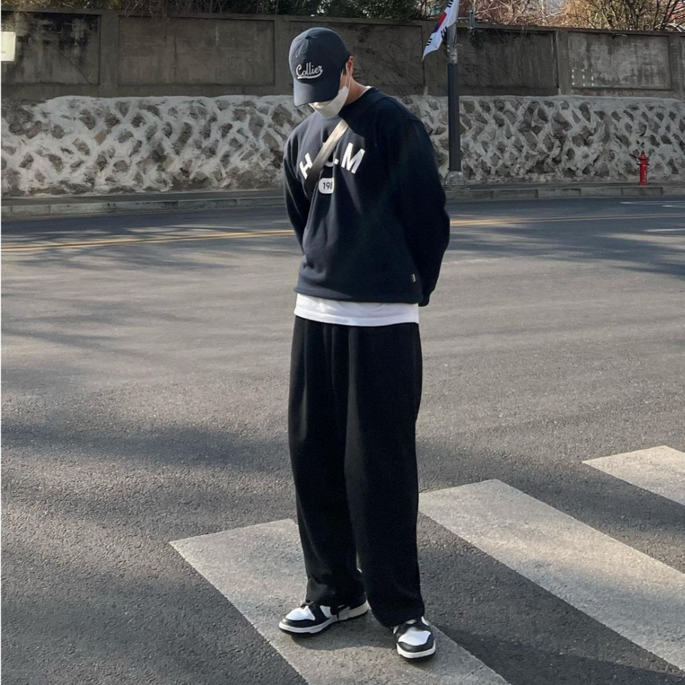 원턱 남자와이드팬츠 스웻팬츠 검정바지 슬랙스바지 - 상세 이미지 3