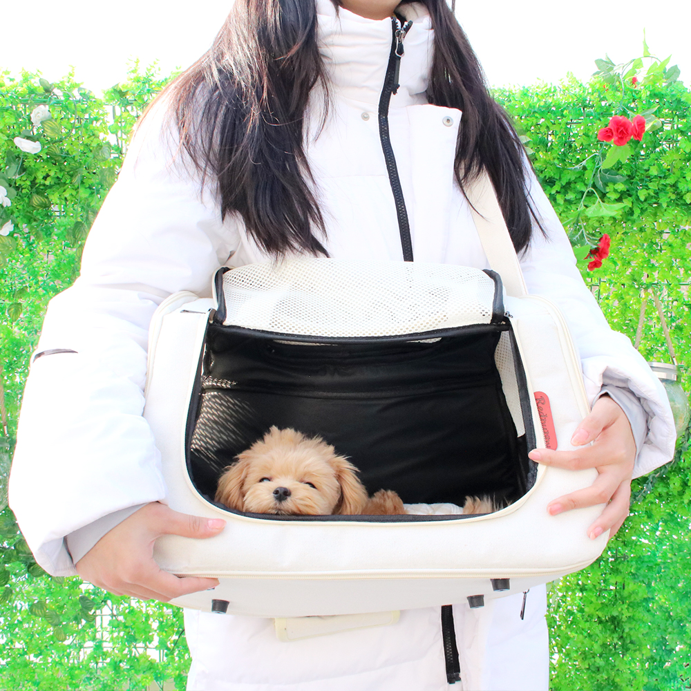 개과천선 에디토 강아지 이동가방 고양이 외출용품 이동장 패브릭 캐리어 메쉬창 아이보리 - 상세 이미지 4