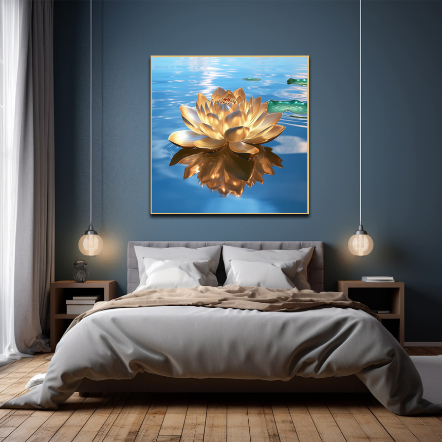 순수한 연꽃 45X45cm 무광골드 알루미늄액자 연꽃그림 - 상세 이미지 5