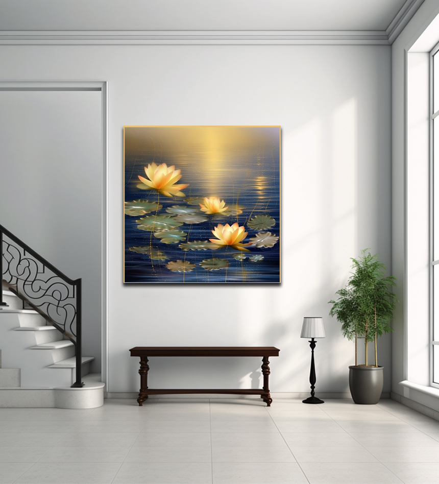 순수한 연꽃 45X45cm 무광골드 알루미늄액자 연꽃그림 - 상세 이미지 4