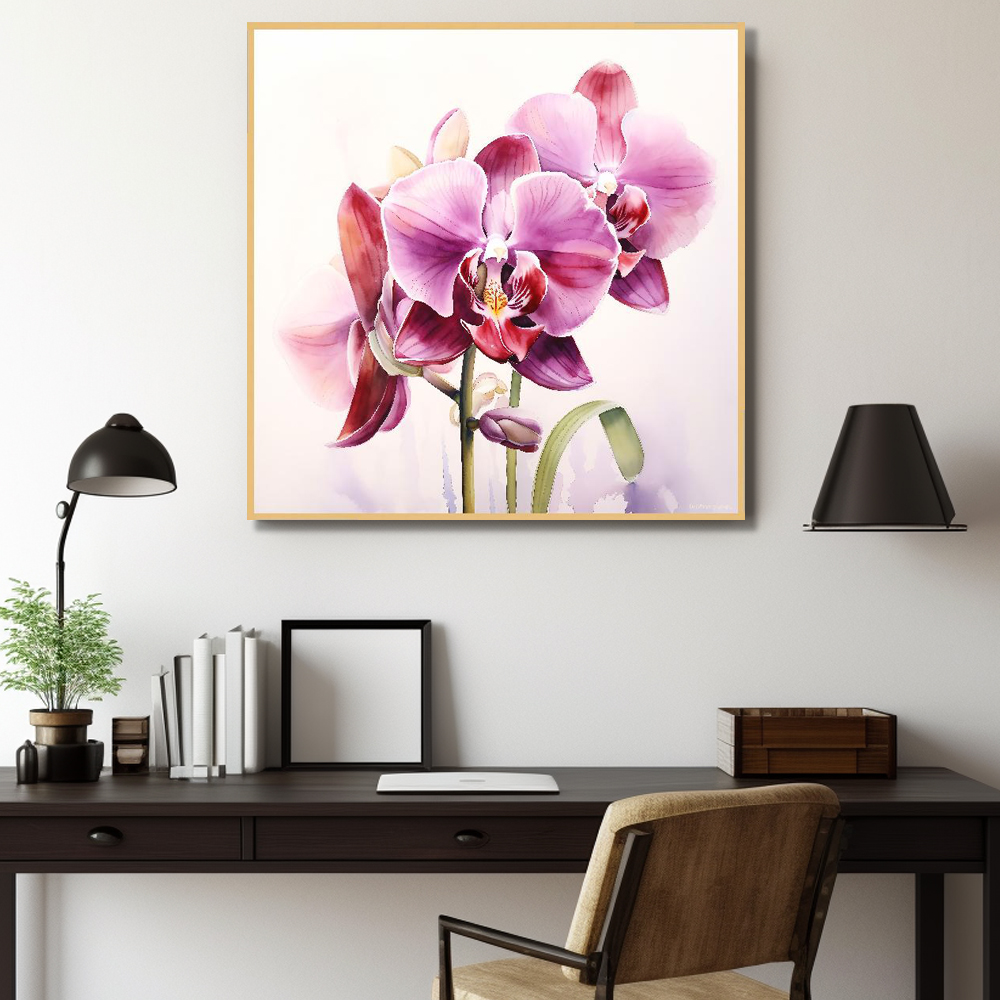 분홍 난초 80x80cm 무광블랙 알루미늄액자 난초그림 - 상세 이미지 4