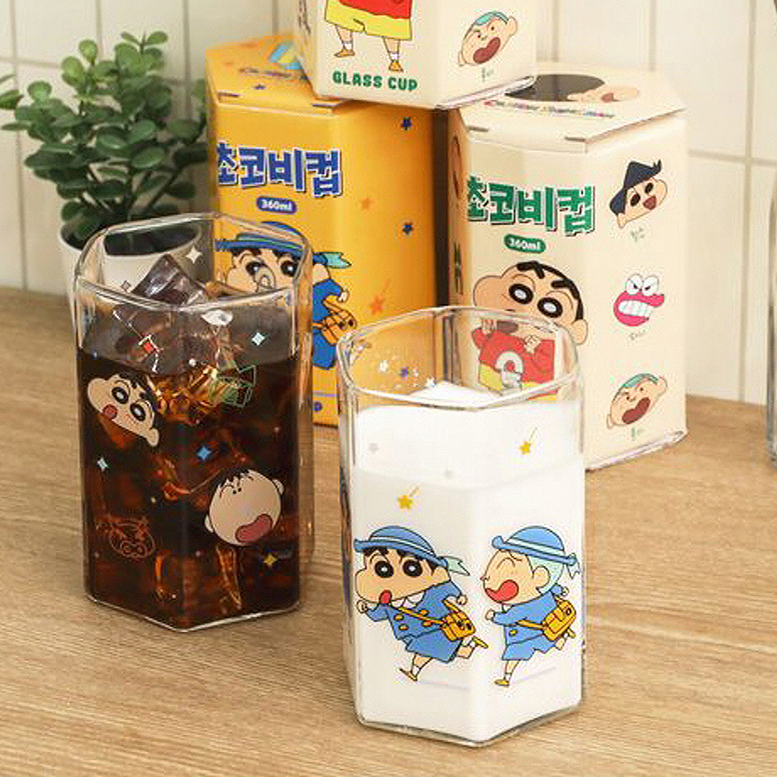 짱구 육각 내열 유리컵 아인슈페너 아이스아메리카노잔 미니 맥주잔 360ml - 상세 이미지 4