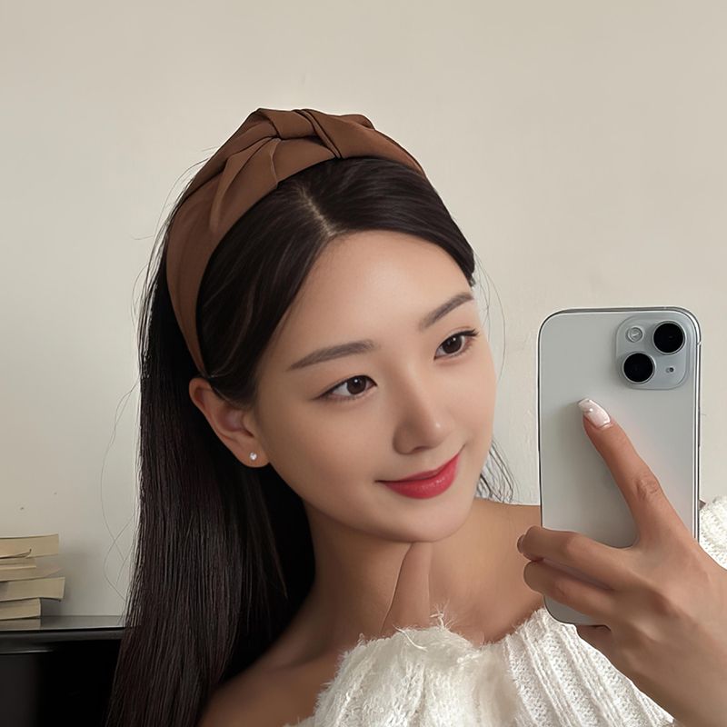 와이드 리본 꼬임 반다나 사계절 코튼 면 헤어 머리띠 [블랙 브라운 베이지] N947 - 상품 이미지
