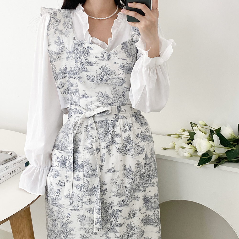 한스데이 뜨왈 앞치마 원피스 에이프런 화이트 프렌치