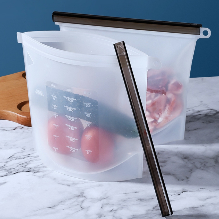 친환경 스탠드 실리콘지퍼팩 다회용 육수 과일 야채보관 냉장고정리 실리콘 지퍼백 1리터