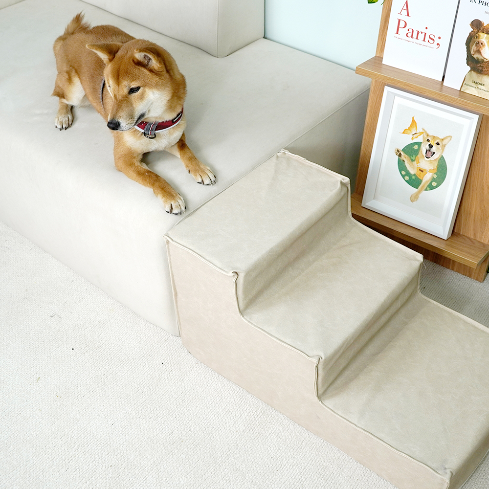 개과천선 파스텔 강아지 펫스텝 고급 가죽 애견 계단 2단 3단 완전 방수 고양이 논슬립