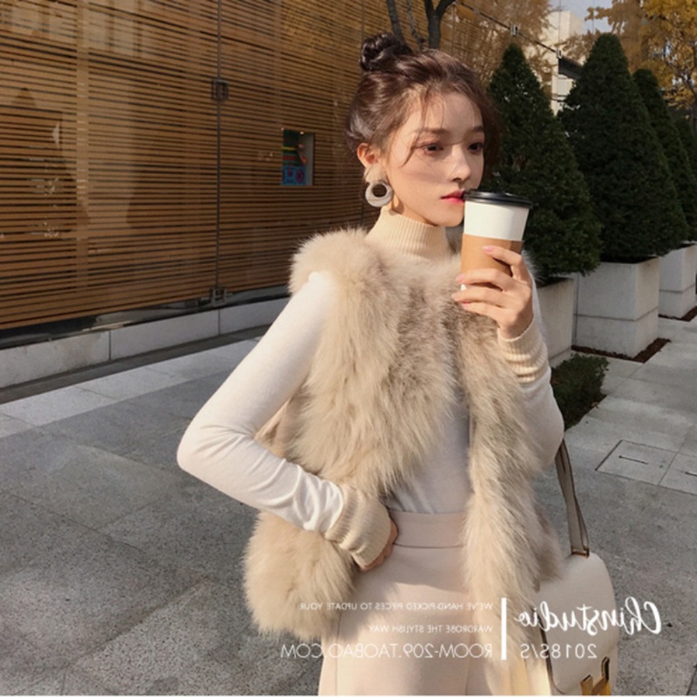 인조 페이크 폭스퍼 조끼 밍크 베스트 고급 루즈핏 쇼트 가을 겨울 아우터 데일리 2컬러 - 상세 이미지 3