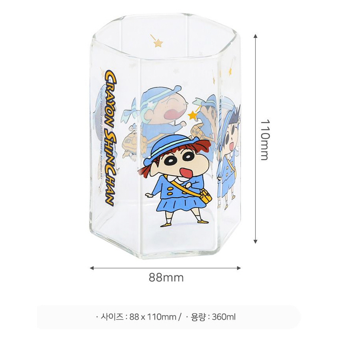 짱구 육각 내열 유리컵 아인슈페너 아이스아메리카노잔 미니 맥주잔 360ml - 상세 이미지 2