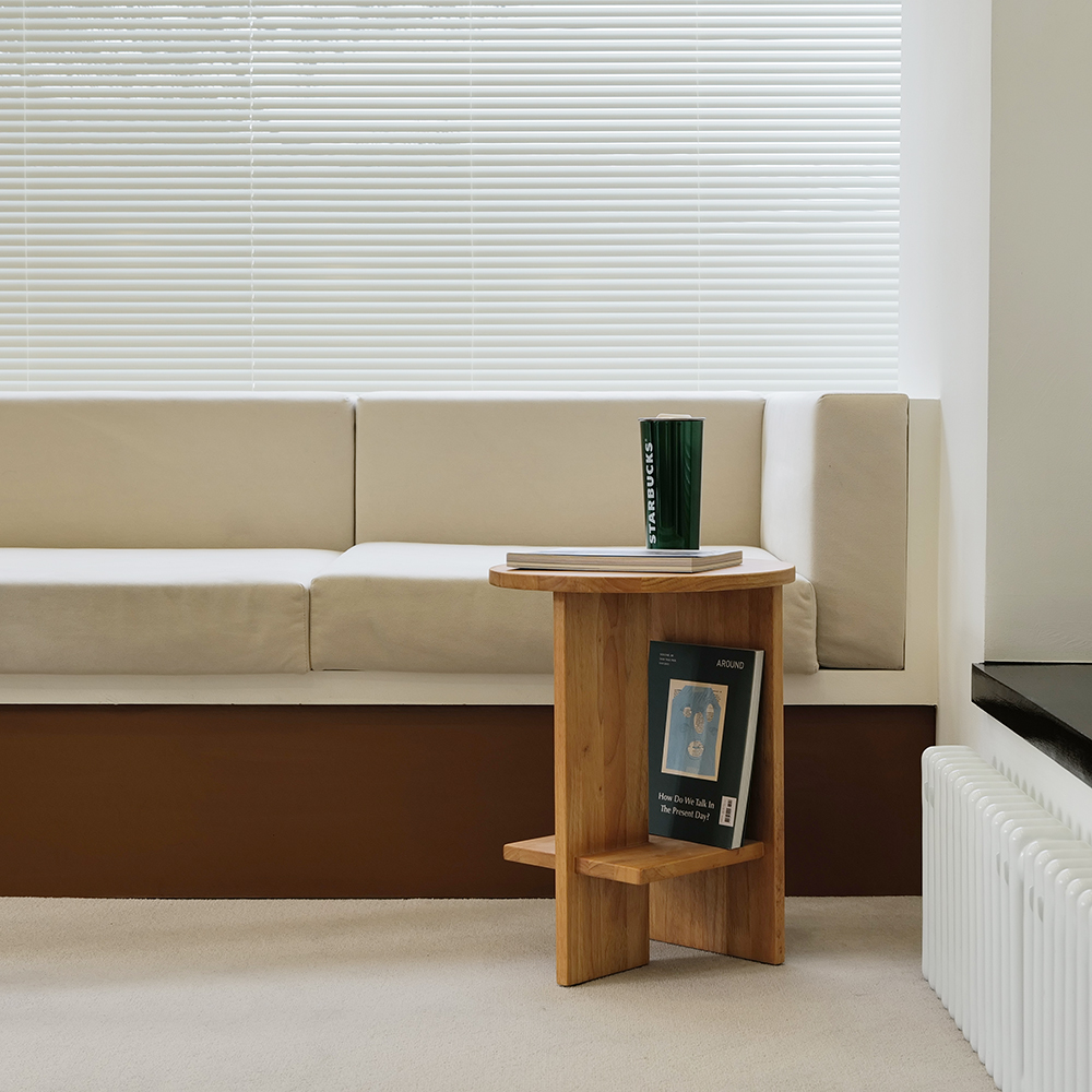 자야캠핑 오울루 2단 원형 협탁 원목 소파 테이블