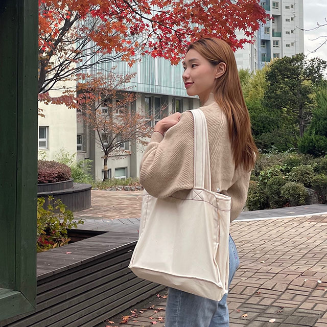 레드스티치 포켓에코백 여행가방 보부상가방 숄더백 - 상세 이미지 4