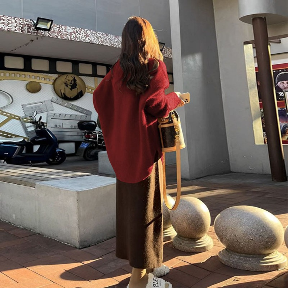 고급 가오리핏 롱 니트 스웨터 스커트 세트 가을 겨울 여성 코디 셋업 데일리 의상 옷 하의 - 상세 이미지 2