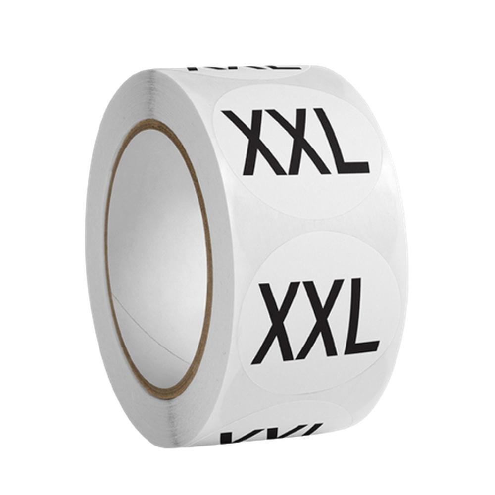 XXL 원형라벨 사이즈표시 스티커 롤 흰바탕검정글씨 500매 2.5cm