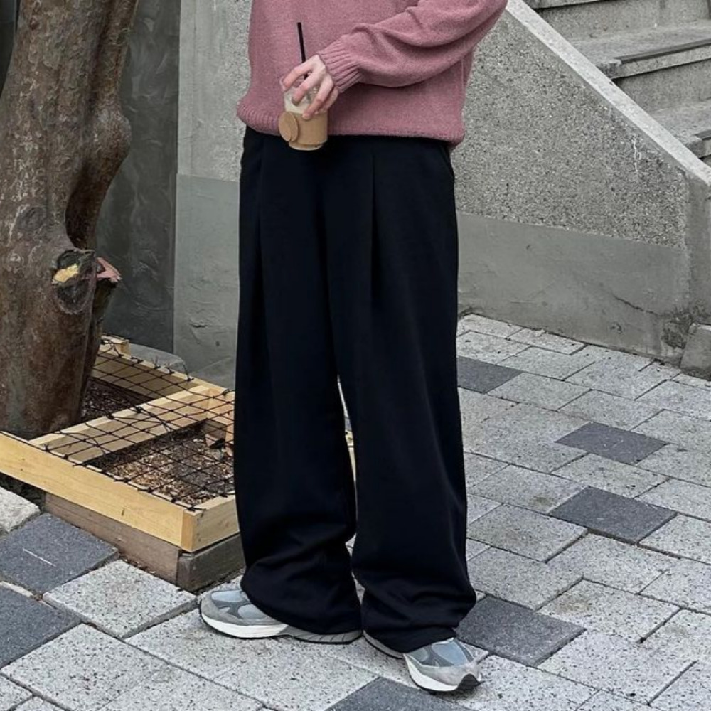 원턱 남자와이드팬츠 스웻팬츠 검정바지 슬랙스바지