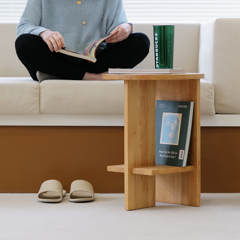 자야캠핑 오울루 2단 원형 협탁 원목 소파 테이블