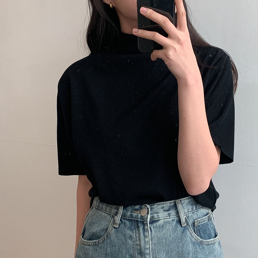 플리츠티셔츠 반목 반폴라 반팔 티셔츠 이미지 6