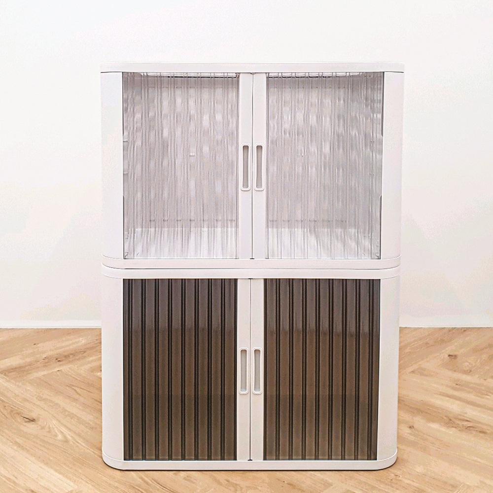 쓰리도어 화이트 투명 리빙박스 접이식 폴딩박스 중형 옷정리함