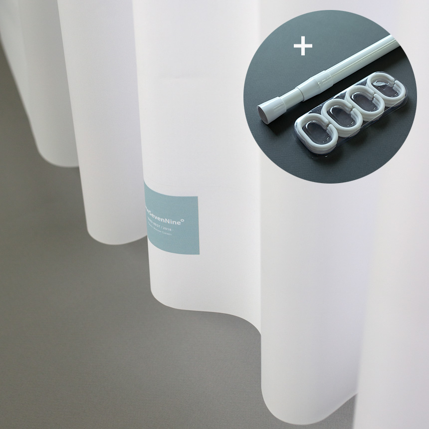 원세븐나인 패브릭 샤워커튼 퓨어 화이트 올인원 세트 S (샤워커튼+압축봉+고리)