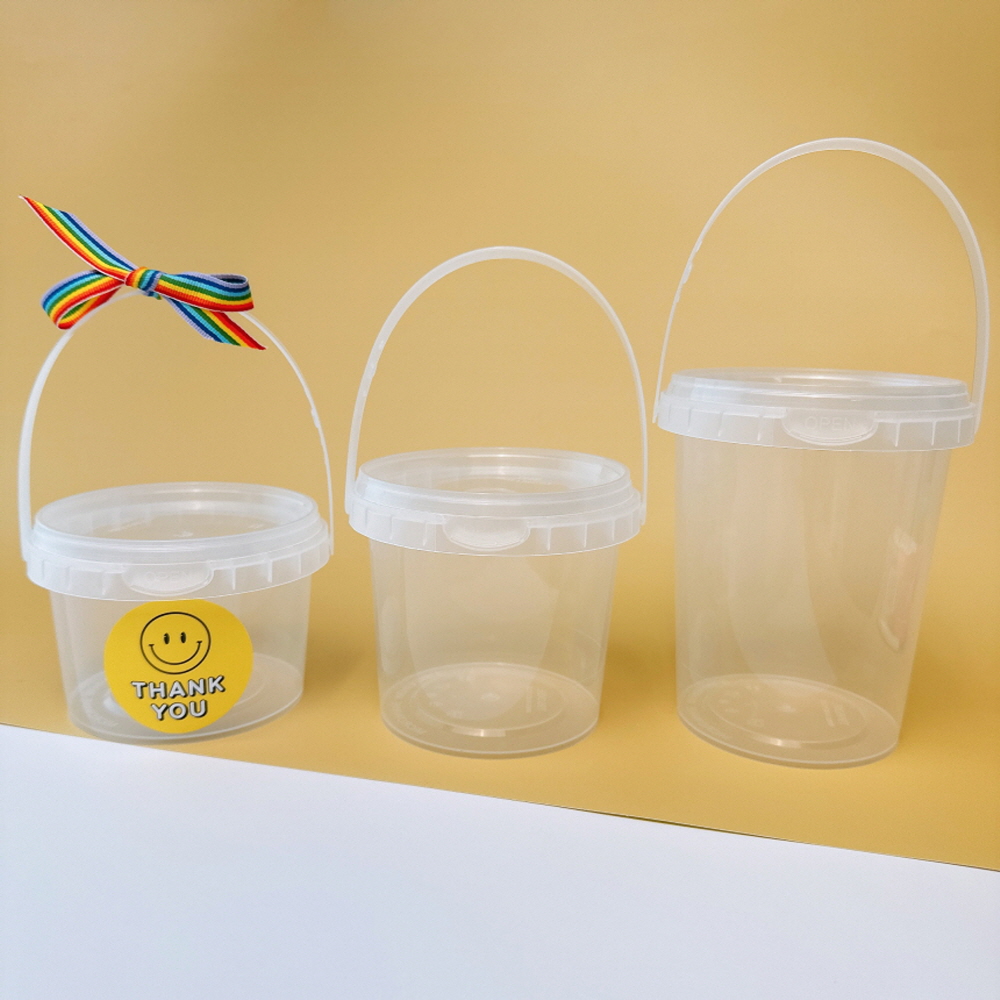 손잡이 원형 포장 용기 바스켓 투명 플라스틱 원통 케이스 쿠키통 280ml - 상세 이미지 2