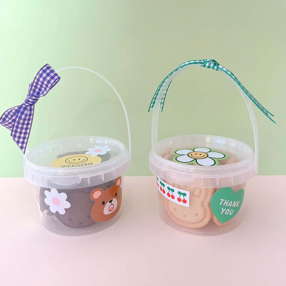 손잡이 원형 포장 용기 바스켓 투명 플라스틱 원통 케이스 쿠키통 280ml 이미지 7