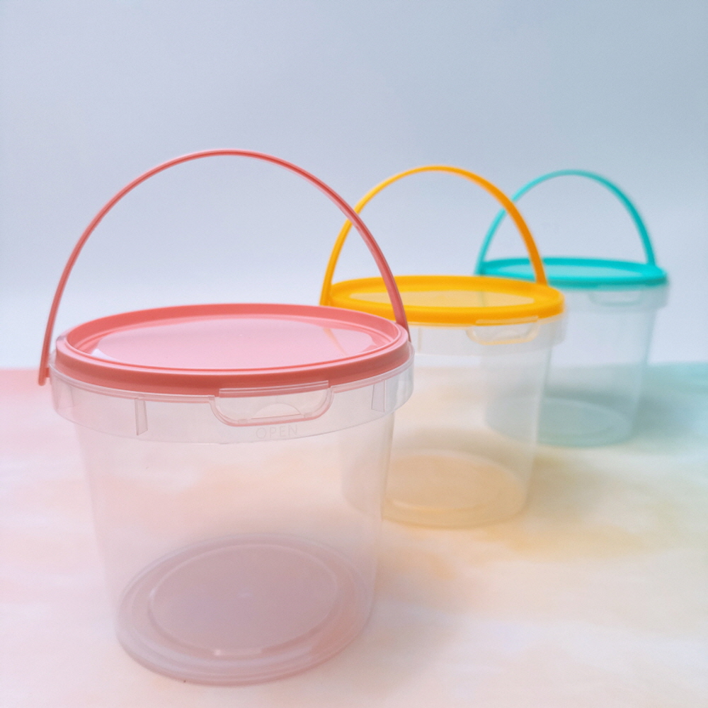 손잡이 원형 포장 용기 바스켓 투명 플라스틱 원통 케이스 쿠키통 280ml - 상세 이미지 4