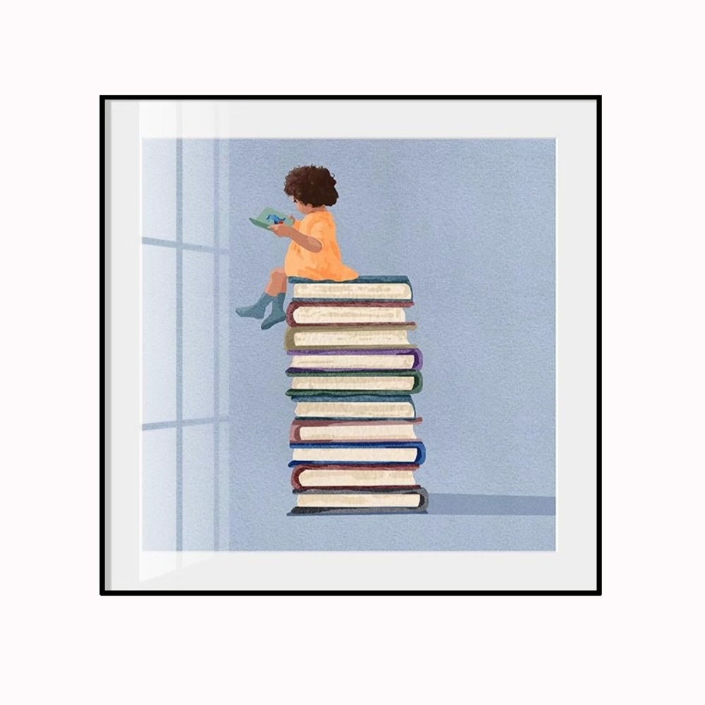 독서하는 책보는 그림 일러스트 벽걸이 액자 어린이방 소품 공부방 유치원 인테리어 8종 - 상세 이미지 5
