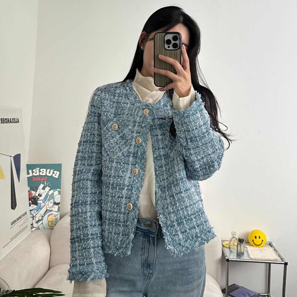 포니크랑 핑크트위드자켓 노카라자켓 아이보리자켓 3color 이미지 3
