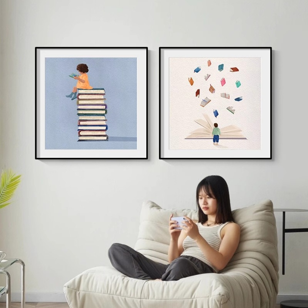 독서하는 책보는 그림 일러스트 벽걸이 액자 어린이방 소품 공부방 유치원 인테리어 8종 - 상세 이미지 4