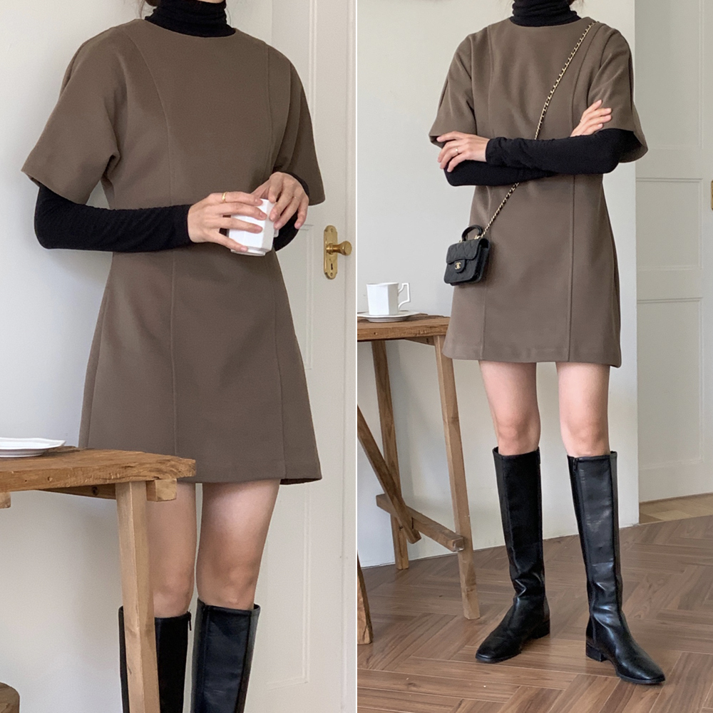 러블리 울 레이어드 원피스 반팔 미니 원피스 여자 가을 원피스 결혼식 하객룩