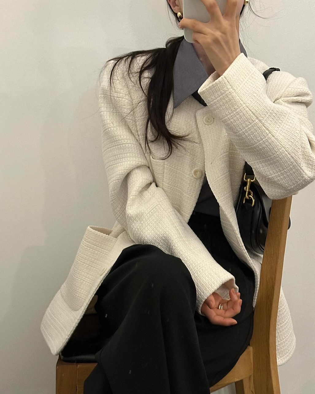버텐 하객룩 오버핏 루즈핏 가을 노카라 트위드 자켓 이미지 2