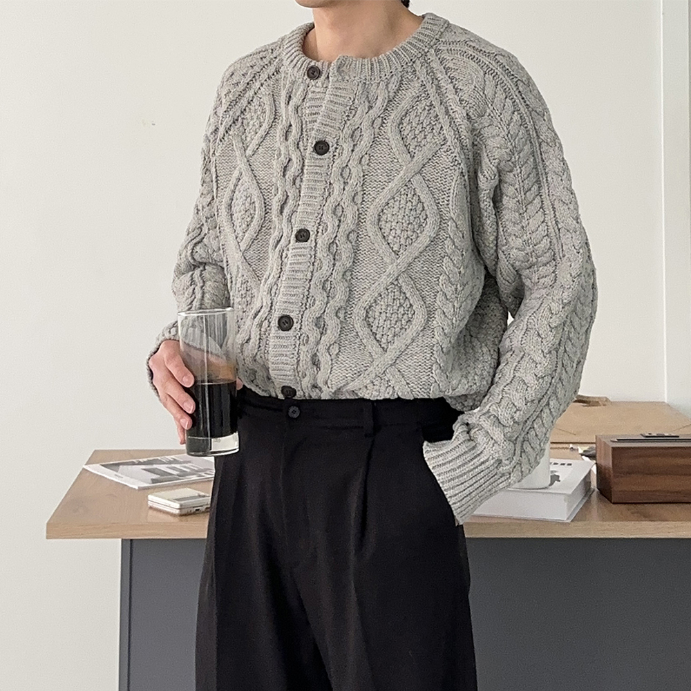 남자 울 두꺼운 꽈배기 니트 가디건 남자가디건