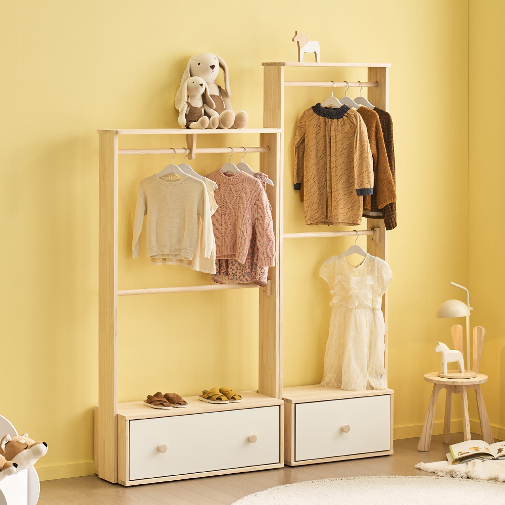 어거스트 600 아기행거 아기옷2단 행거 옷걸이 주니어 아기방 유아 키즈 행거2단 원목