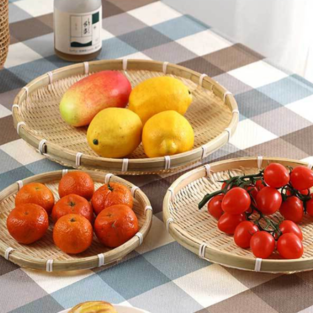 25-35cm 대나무 채반 소쿠리 원형 튀김 전 나무 부침개 소형 중형 대형 그릇 바구니 - 상품 이미지