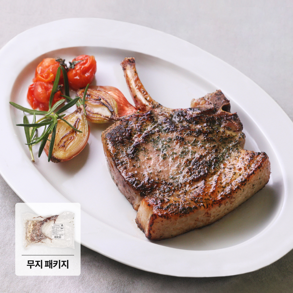 [푸딩팩토리] 수비드 돈마호크 275g 1팩+1팩 무지패키지 국내산 돼지고기 토마호크 캠핑요리 - 상품 이미지