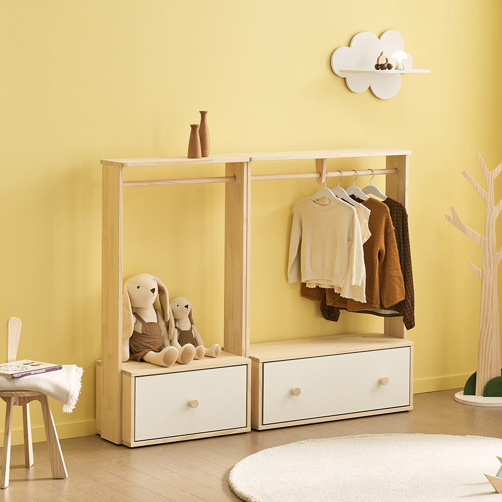 어거스트 600 아기행거 아기옷행거 옷걸이 주니어 유아행거 키즈 서랍형 원목