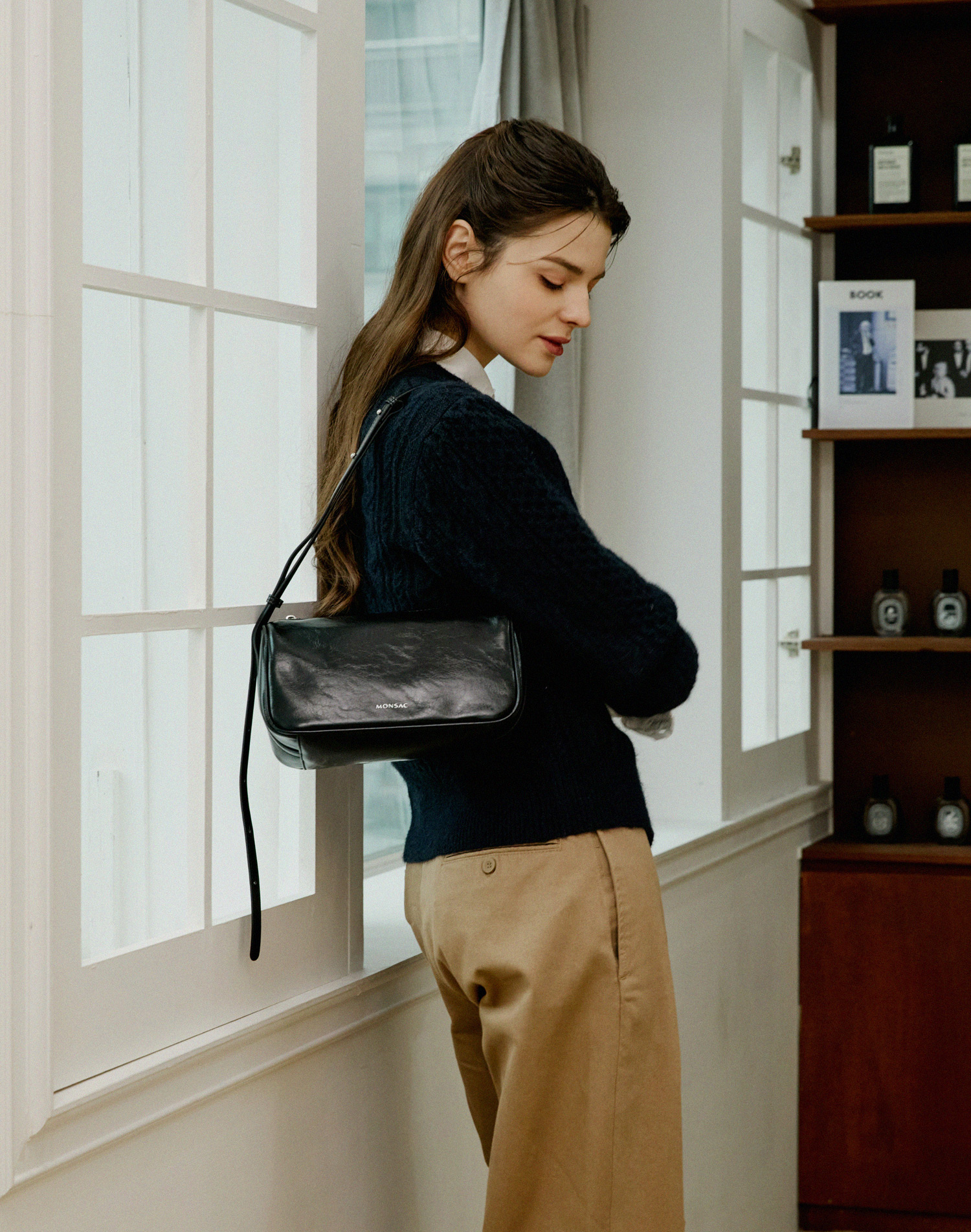 몽삭 클레어 숄더&크로스백 미디움 블랙 AP15-2315-BK