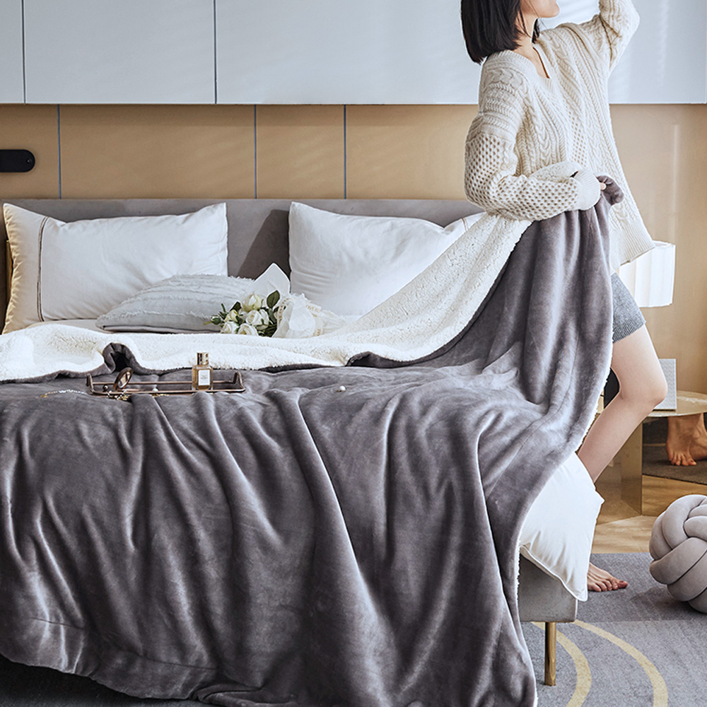 두꺼운 양털 밍크 극세사 담요 퀸 그레이 겨울 이불