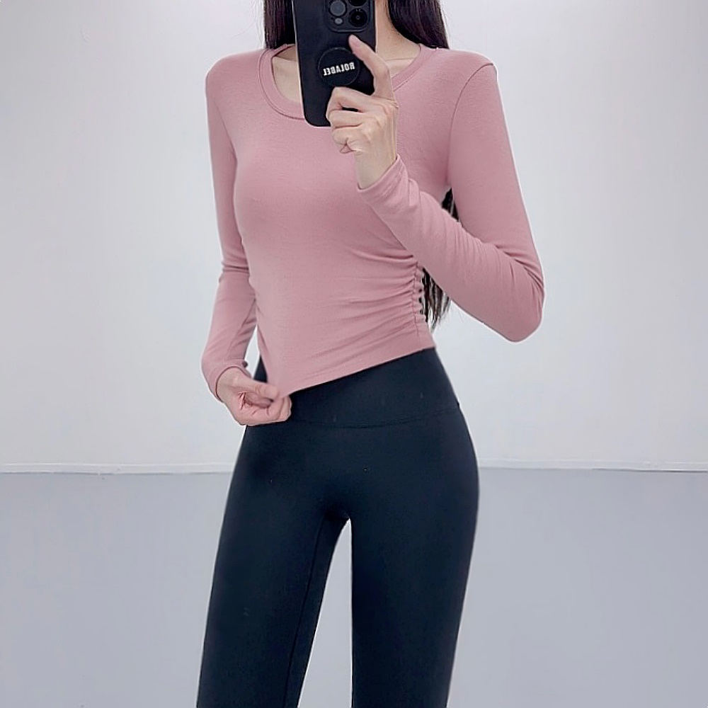 로라벨 키치 필라테스복 여성 요가복 필라테스 요가 상의 옷 커버업 운동복 탑 긴팔 크롭 - 상품 이미지