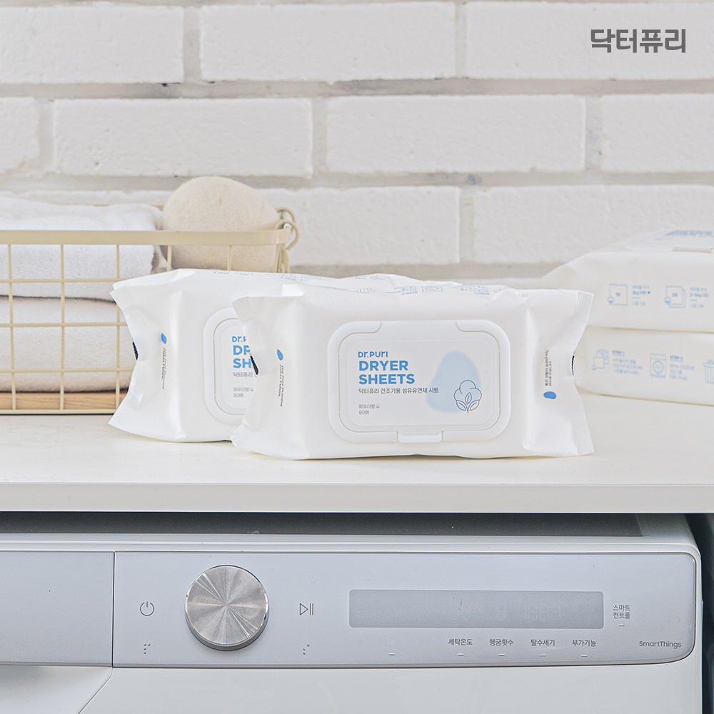 [세탁망증정] 닥터퓨리 건조기시트 섬유유연제 80매 x 2입(160매) 파우더향 드라이시트