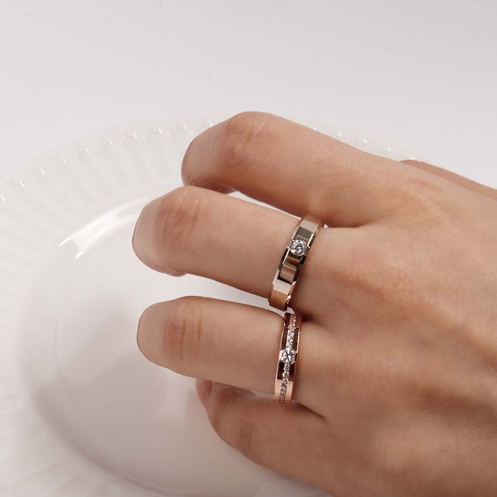 다이아 커플링 1부 랩 미네 남자 여자 반지 결혼 기념일 생일 선물 14K 18K - 상세 이미지 5