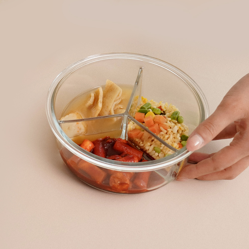 르메이드 3칸 칸막이 유리 반찬통 나눔 밀폐용기 진공 내열유리 냉장고 정리 1P 이미지 6